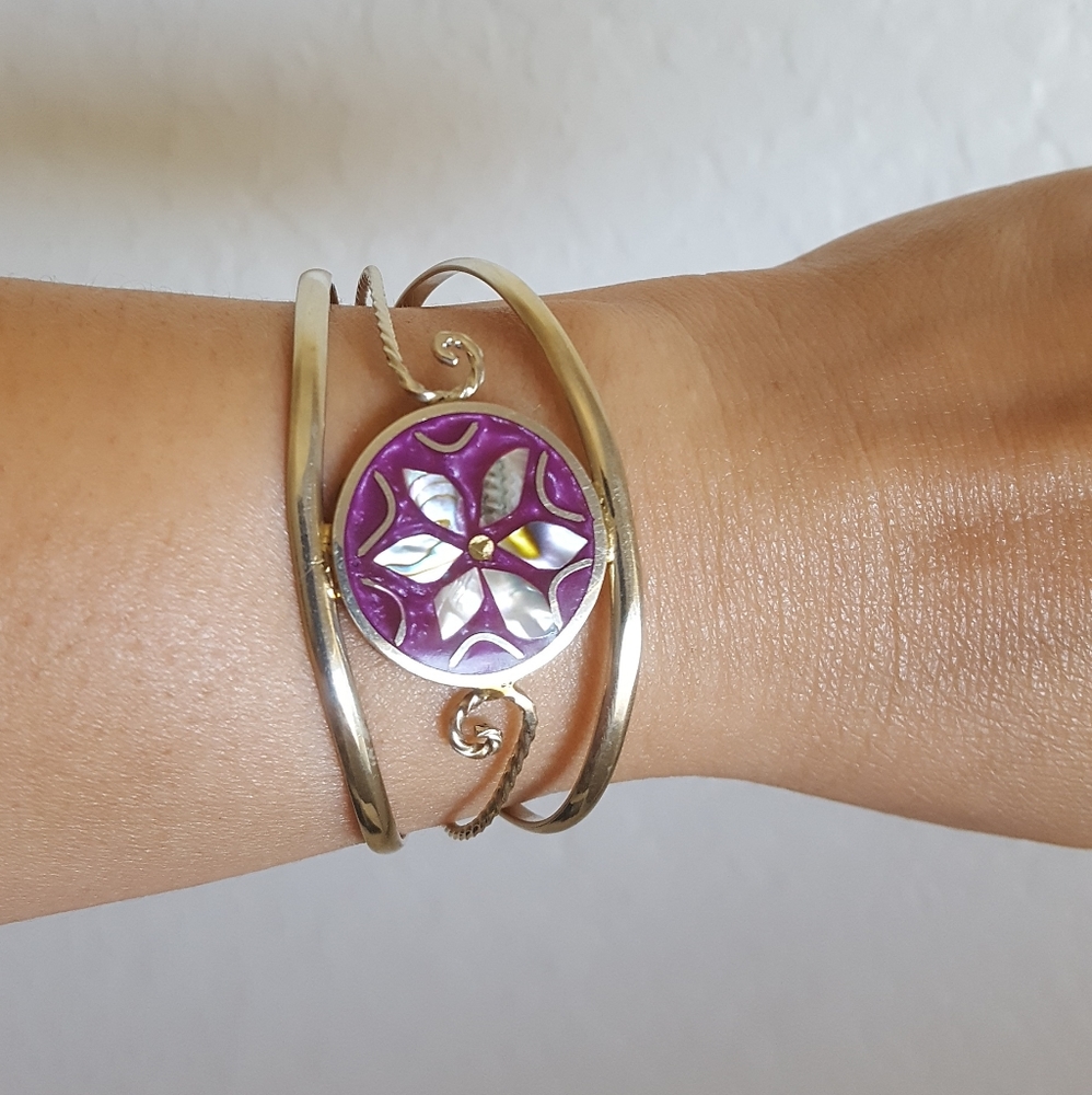 Sterling Cuff Bracelet 🎀 Mother of Pearl design - Picture 2 of 11